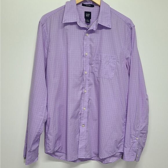 GAP Men's Casual Fitted Button Down Cotton Purple Shirt Size Medium - Picture 7 of 9